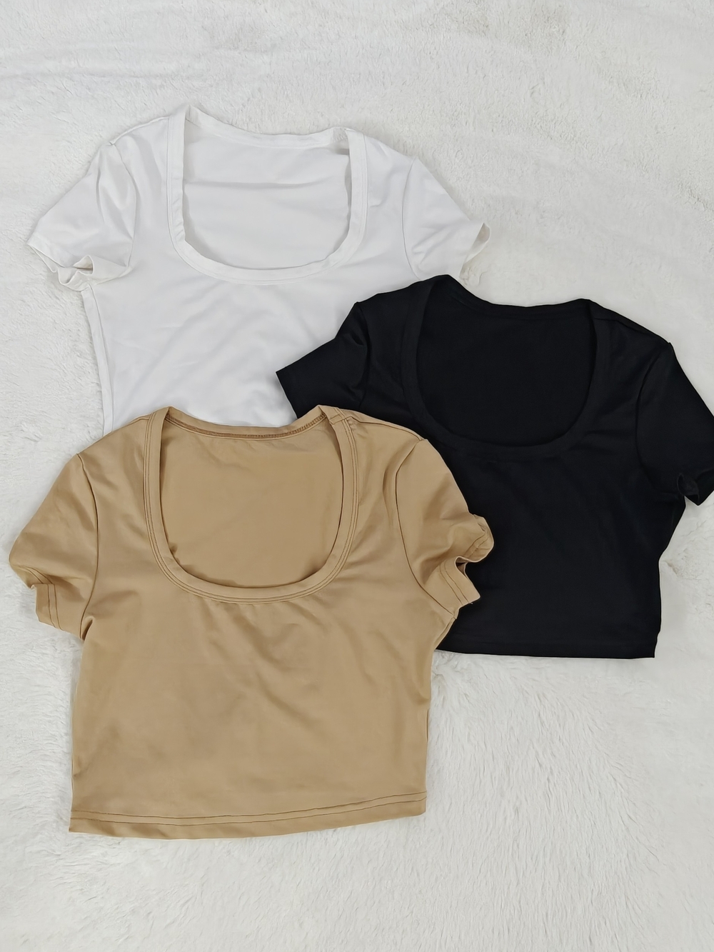 SHEIN Bundle Scoop Neck Short Sleeve Crop Top XXS White, Black, Tan